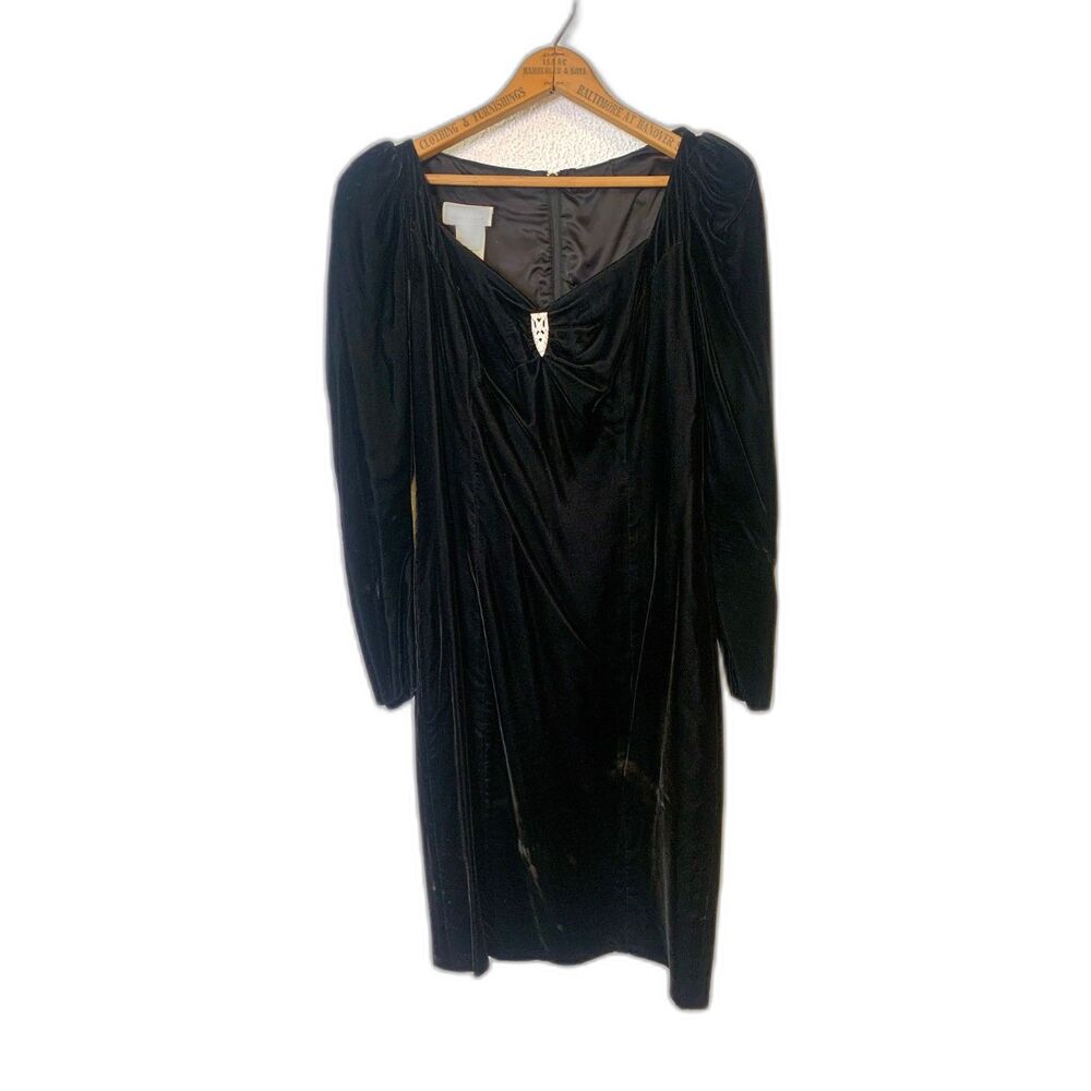 Vintage 80s Gunne Sax Black Velvet Dress Long Sleeve Gothic Style Size S